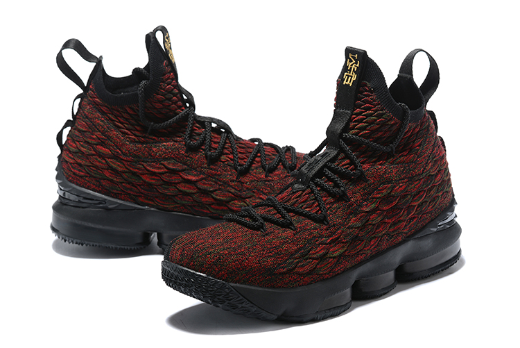2018 Men Nike Lebron 15 Dark Red Black Yellow Shoes